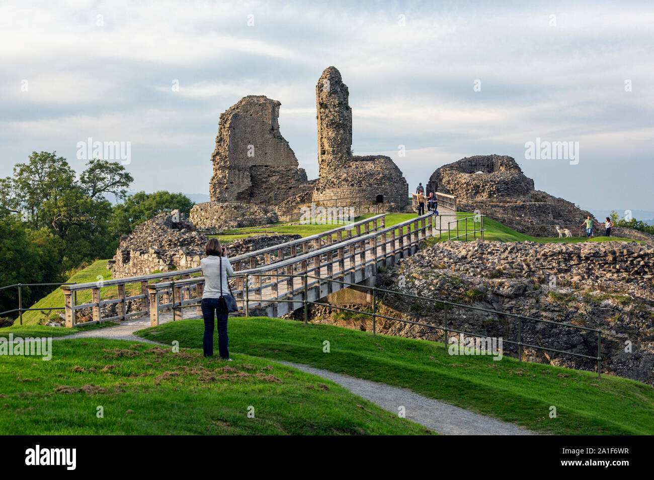 Ruins of Montgomery castle, Montgomery, Powys, Wales, United Kingdom.  Defensive structures on the site of the castle were first built in the 11th cen Stock Photo