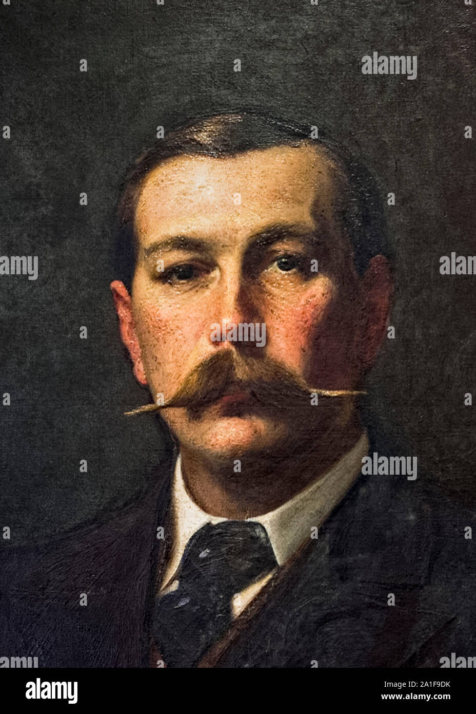 Sir Arthur Conan Doyle (1859-1930) British writer and creator of fictional detective Sherlock Holmes. Detail from an oil painting by Sidney Paget (1860-1908) who illustrated the Sherlock Holmes stories when first serialised in The Strand Magazine. Stock Photo