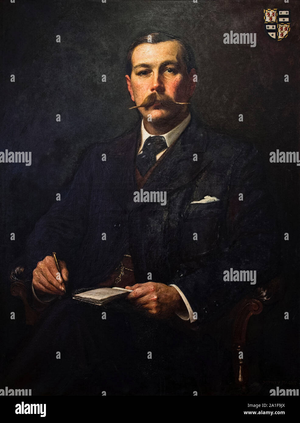 Sir Arthur Conan Doyle (1859-1930) British writer and creator of fictional detective Sherlock Holmes. Photograph of oil painting by Sidney Paget (1860-1908) who illustrated the Sherlock Holmes stories when first serialised in The Strand Magazine. Stock Photo