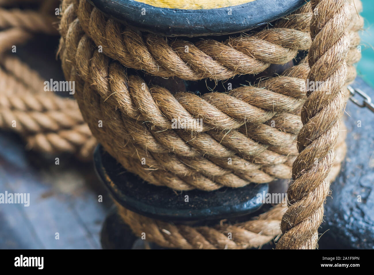 A thick rope on a ship, a ferry for tethering Stock Photo - Alamy