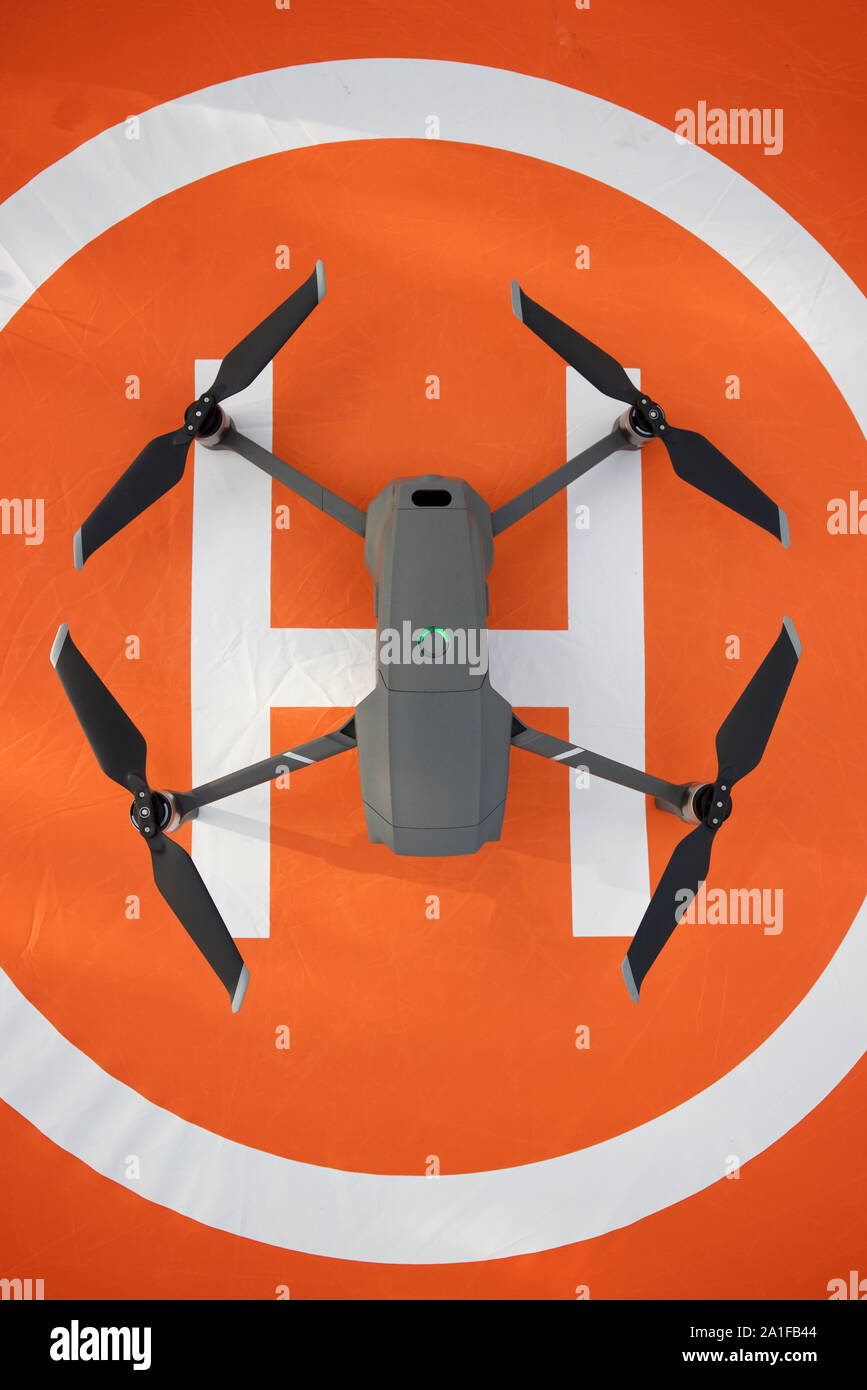 Close-up of a drone on a landing point. Stock Photo