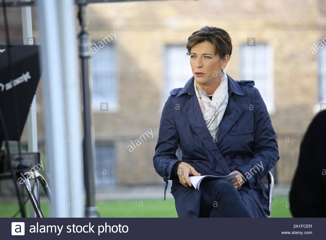 A live broadcast by reporter Becky Anderson  from Westminster on  Brexit. She hosts one of CNN International's flagship global affairs programmes. Stock Photo