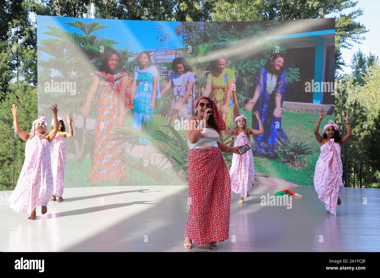 Beijing, China. 26th Sep, 2019. Actresses perform during the 'Madagascar Day' event of the Beijing International Horticultural Exhibition in Beijing, capital of China, Sept. 26, 2019. The expo held its 'Madagascar Day' event on Thursday. Credit: Duan Xuefeng/Xinhua Stock Photo