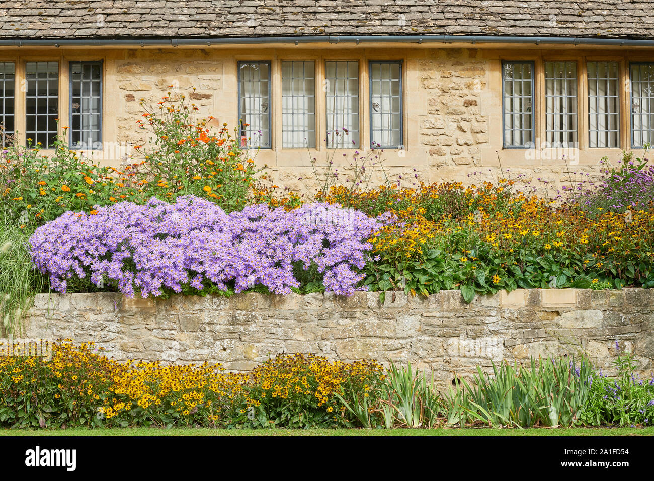 A flower bed arrangement in the war memorial gardens outside Christ