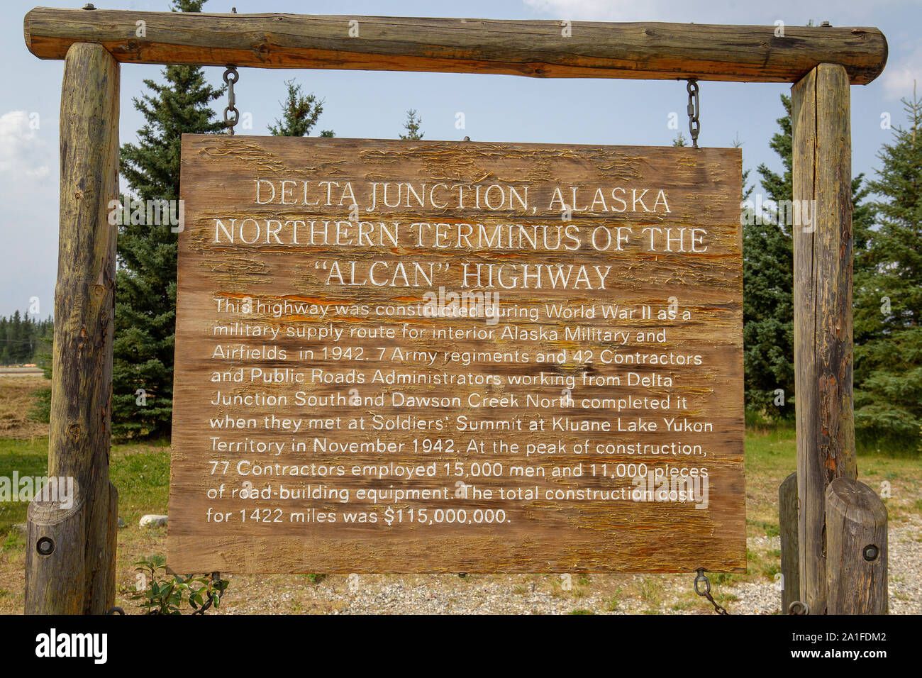 The Delta Junction Visitors Center at the end of the Alaska Highway in Delta Junction Alaska. Stock Photo