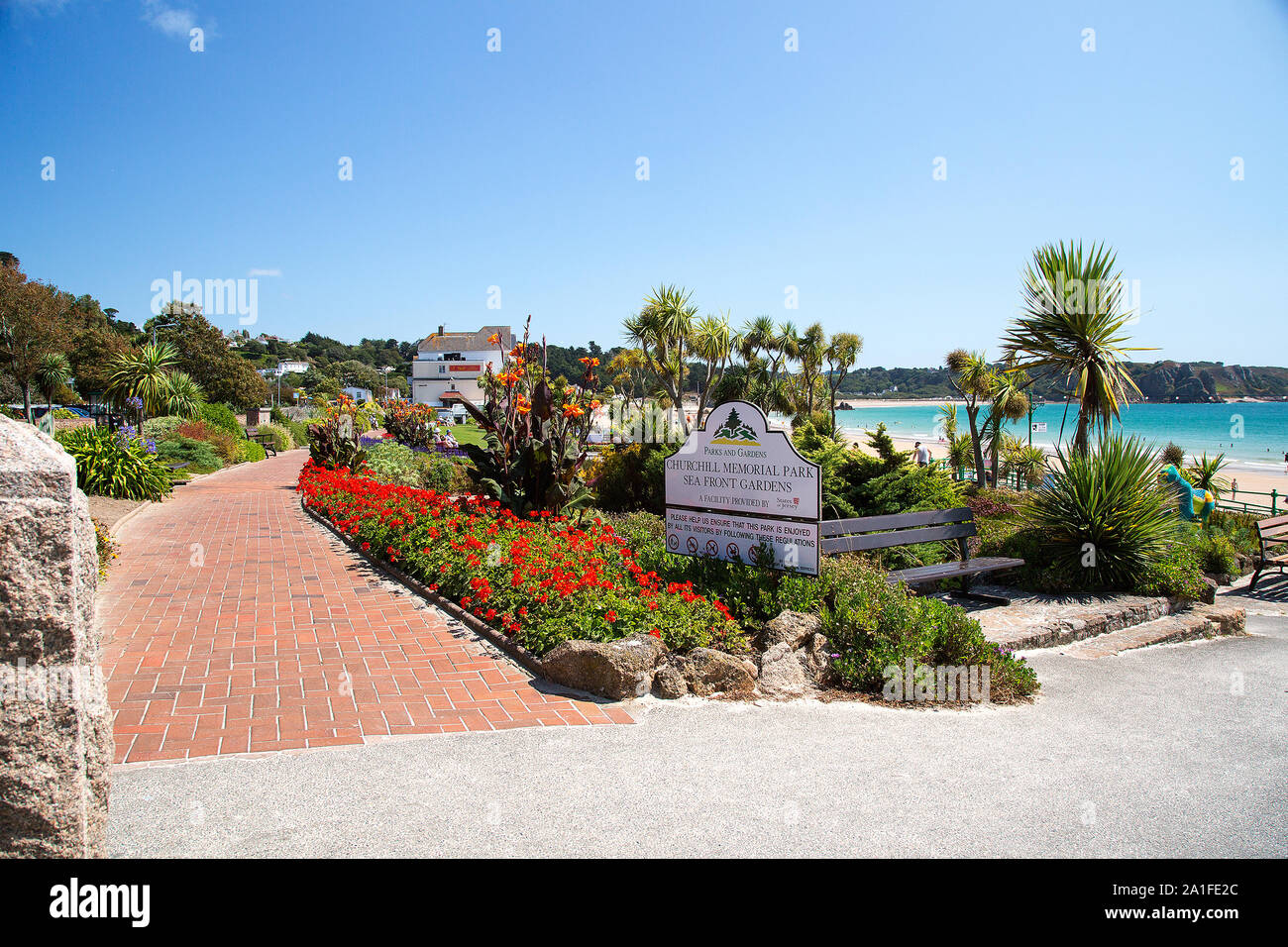The colourful Winston Churchill Memorial Gardens at St Brelades, Jersey