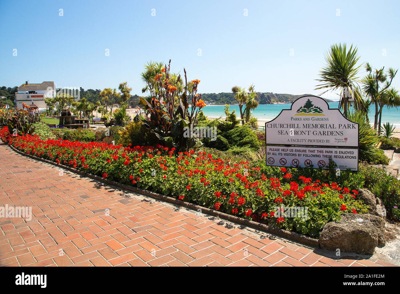 The colourful Winston Churchill Memorial Gardens at St Brelades, Jersey