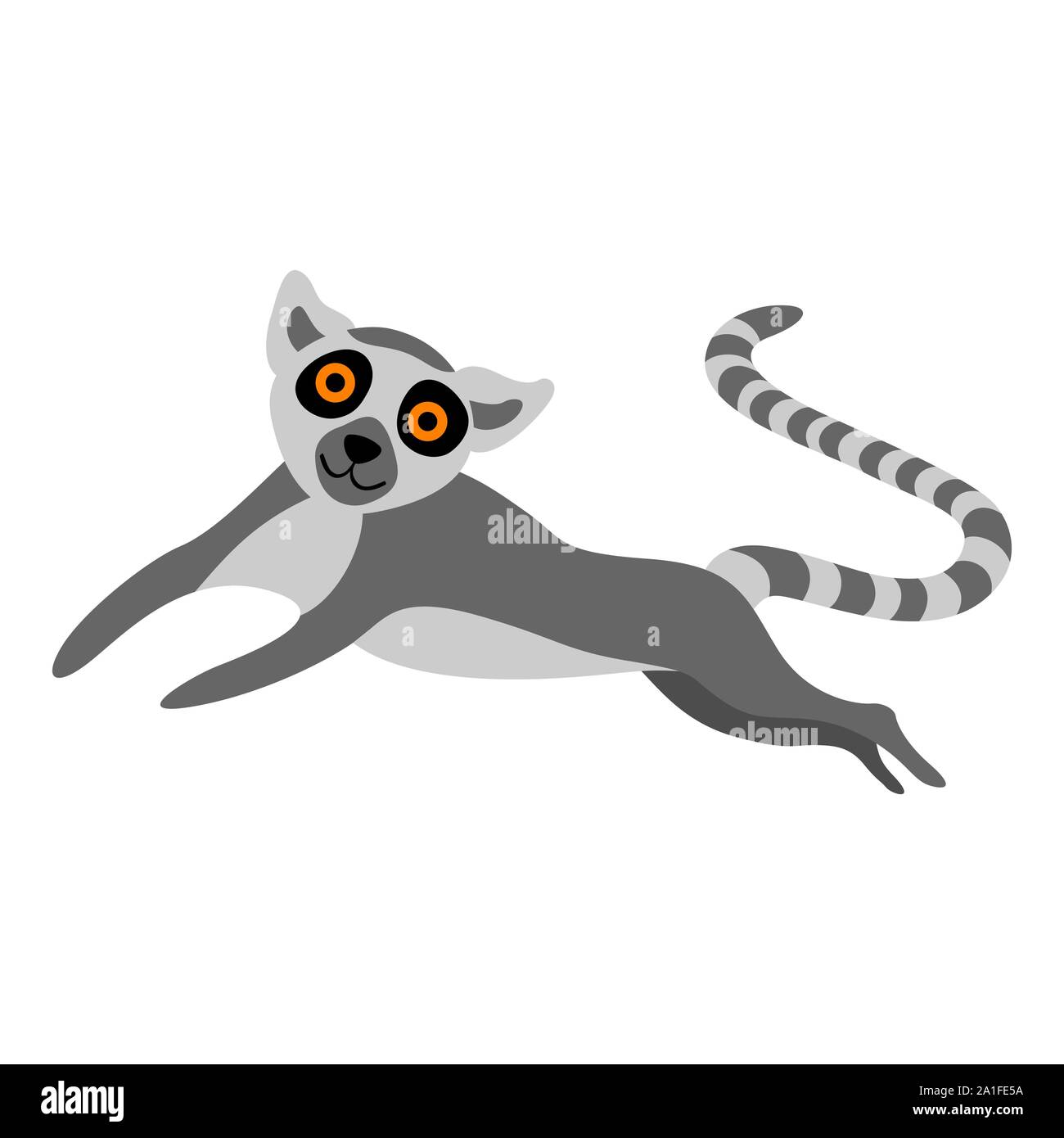 Cute cartoon running lemur isolated on white background. Flat vector illustration. Stock Vector