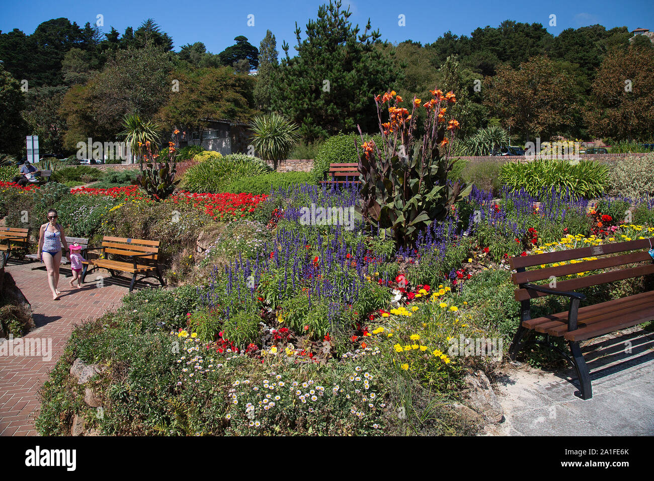 The colourful Winston Churchill Memorial Gardens at St Brelades, Jersey