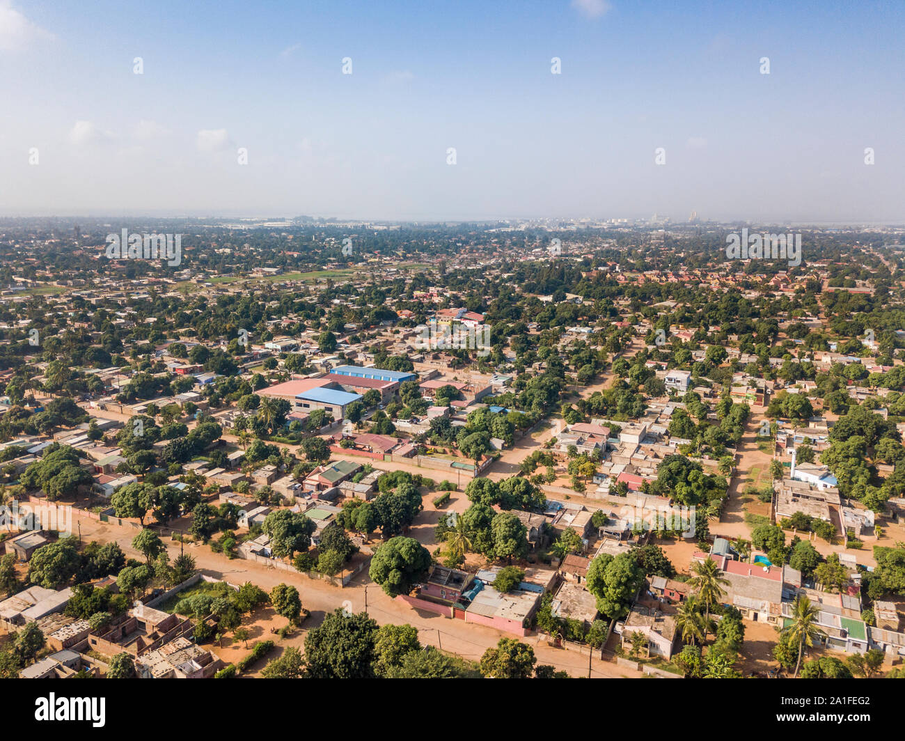 Aerial view of Matola, suburbs of Maputo, capital city of Mozambique ...