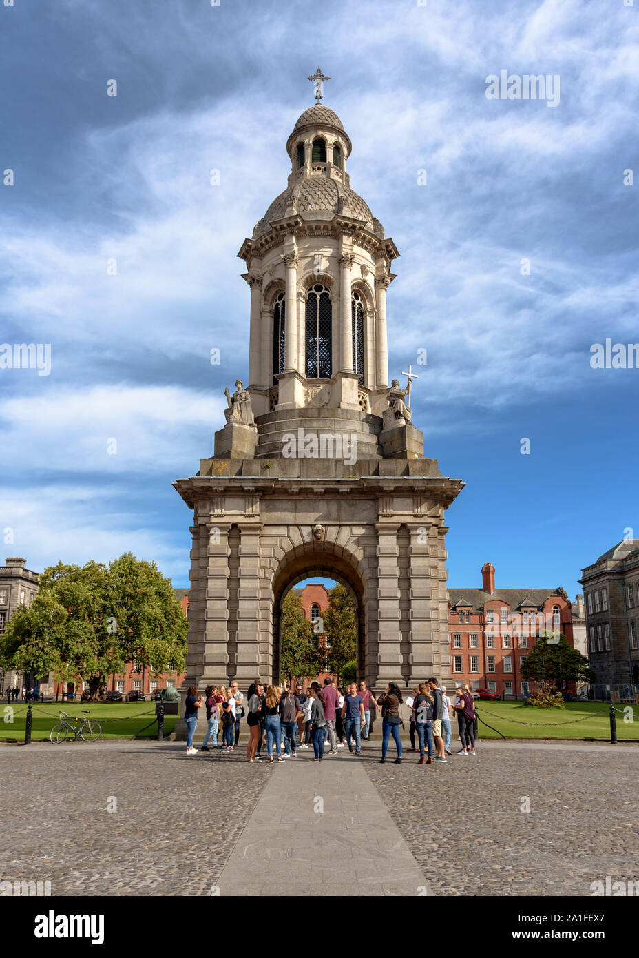 The Campanile bell tower at one end of Parliament Square at Trinity College Dublin Stock Photo