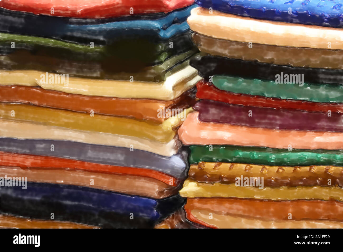 watercolor illustration: Stack with cloths and fabric in many different ...