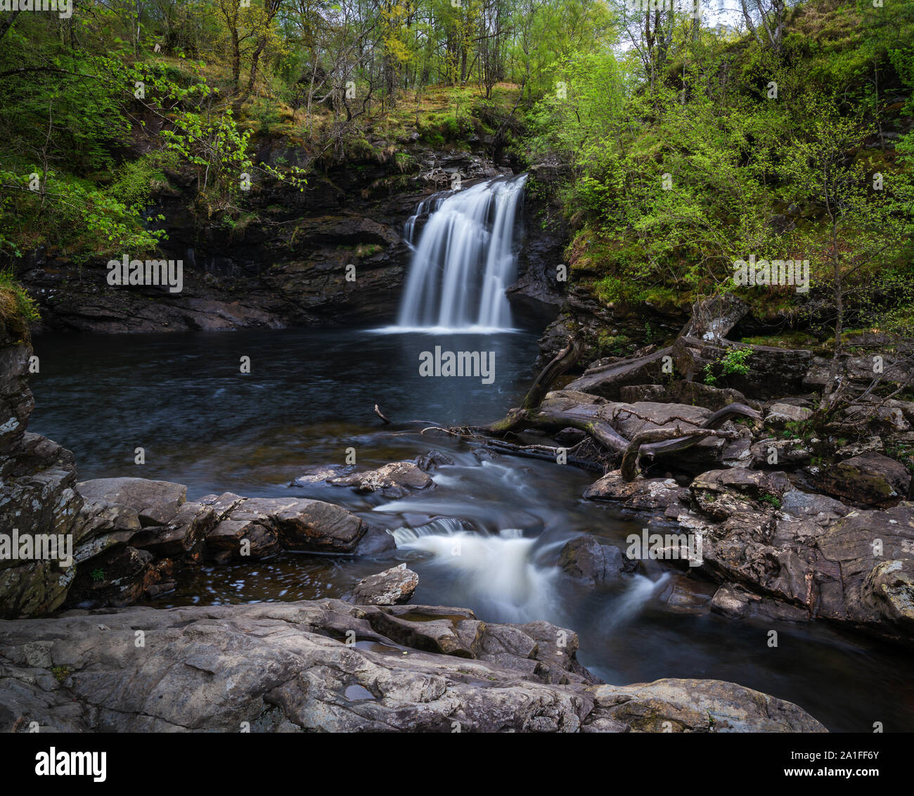 Waterfall in the scottish Highlands - Trossachs National Park Stock Photo