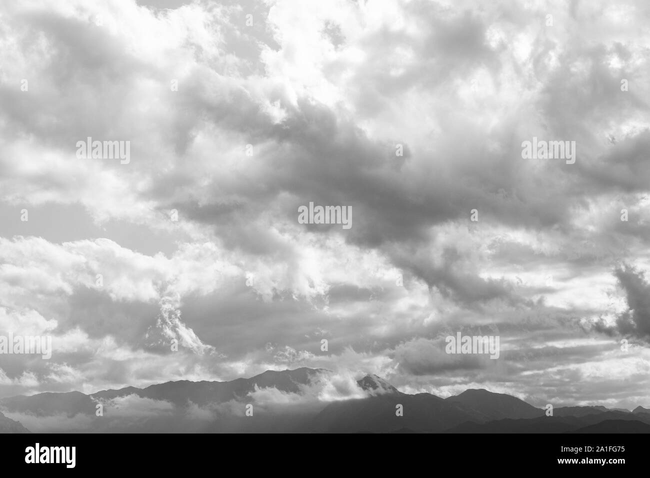 Summer landscape cumulus clouds over Black and White Stock Photos ...