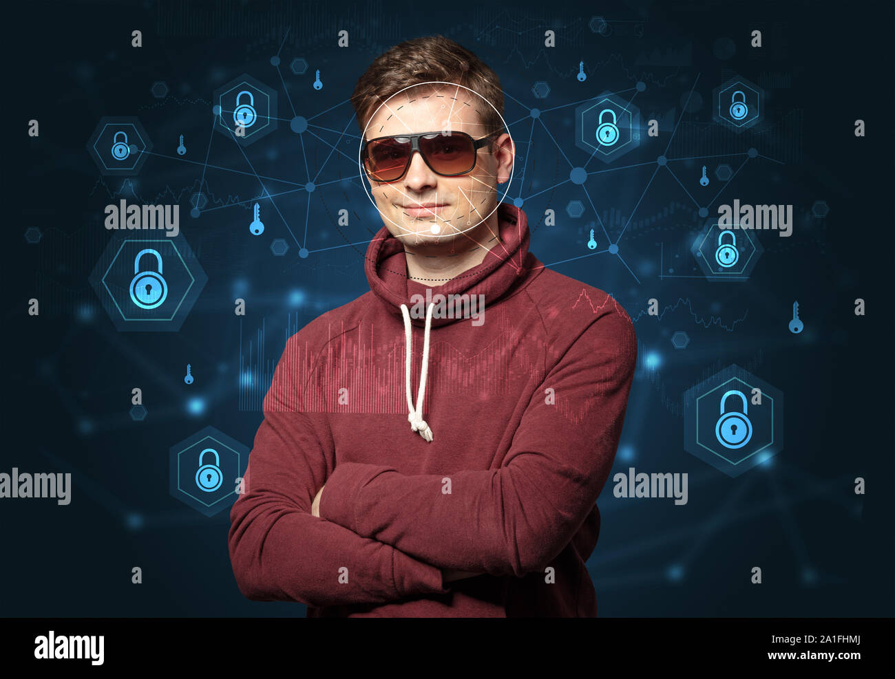 Facial security recognition concept with mesh and locks Stock Photo Circuit Diagram