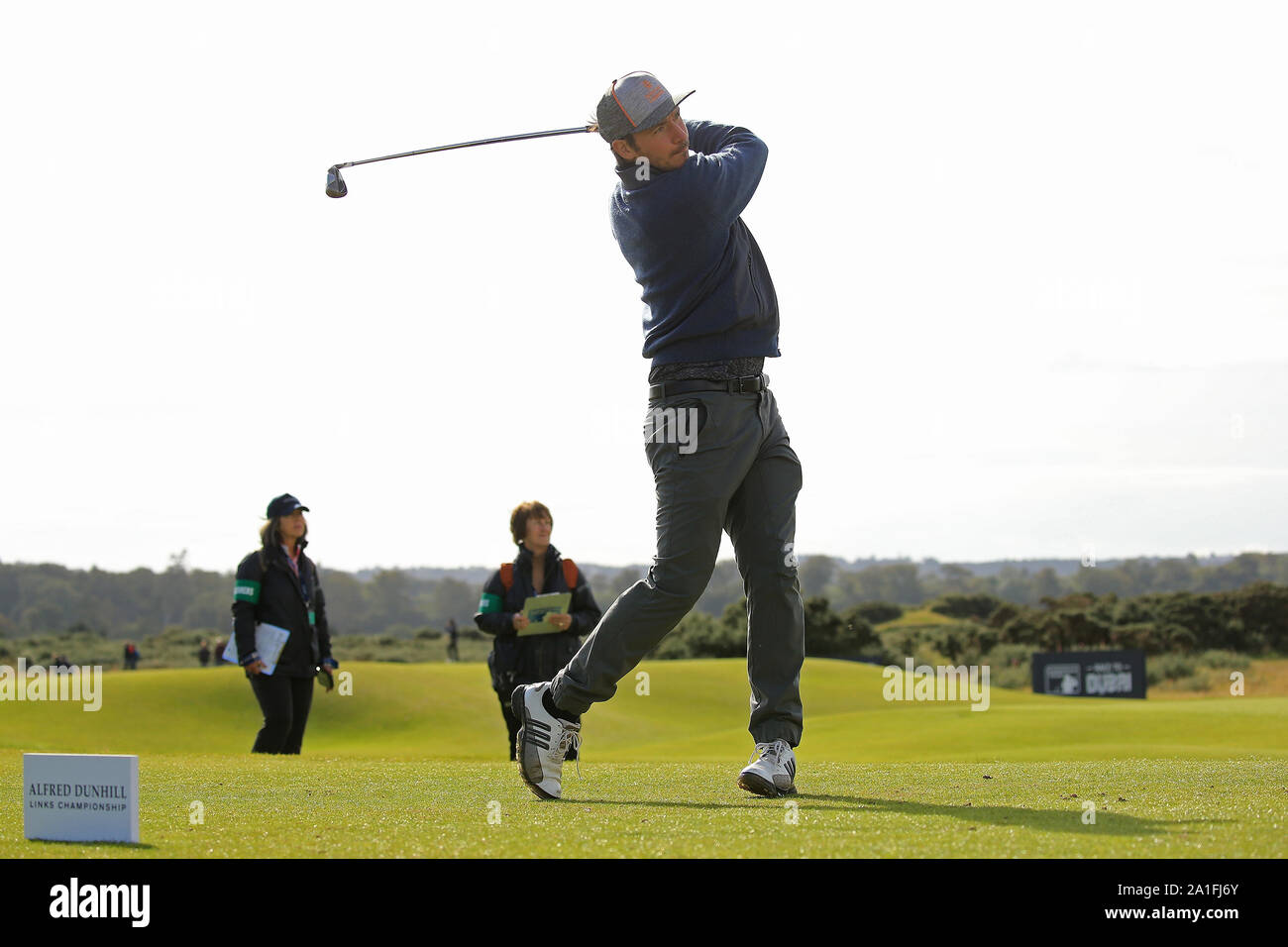 ST ANDREWS, SCOTLAND. 26 SEPTEMBER 2019: Retired ski racer Felix Neureuther of Germany during round one of the Alfred Dunhill Links Championship, European Tour Golf Tournament at St Andrews, Scotland Stock Photo