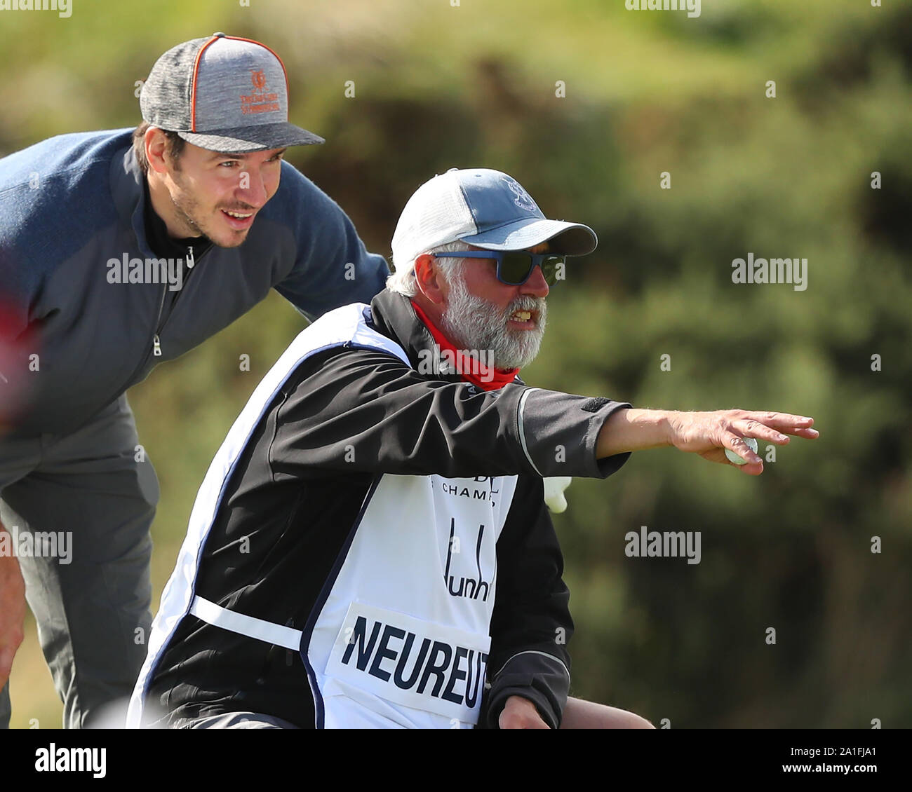 ST ANDREWS, SCOTLAND. 26 SEPTEMBER 2019: Retired ski racer Felix Neureuther of Germany during round one of the Alfred Dunhill Links Championship, European Tour Golf Tournament at St Andrews, Scotland Stock Photo