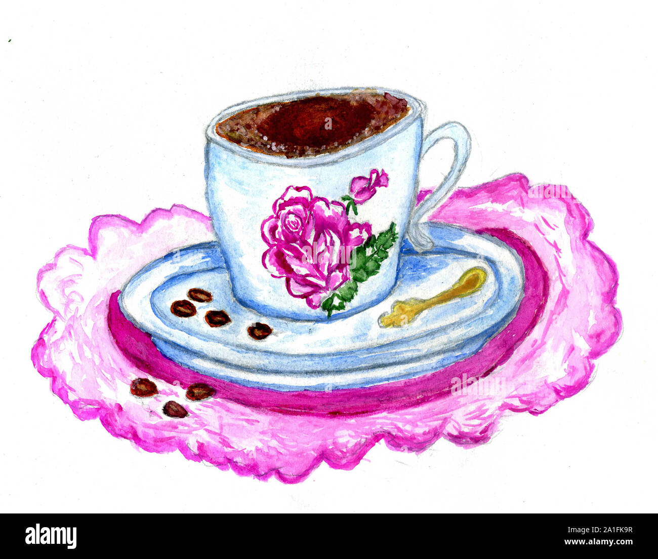 Colorful Cup Of Coffee Hand Drawn Watercolor Illustration Stock Photo Alamy
