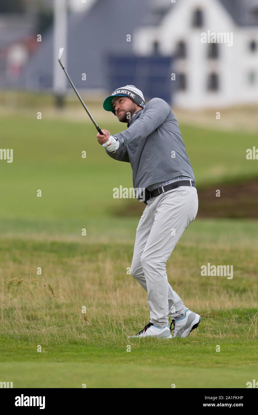 St Andrews, Scotland, UK. 26th Sep, 2019. European Tour, Alfred Dunhill  Links Championship, First Round; Singer Justin Timberlake plays his shot  from the rough on the fourth hole on the Championship Course