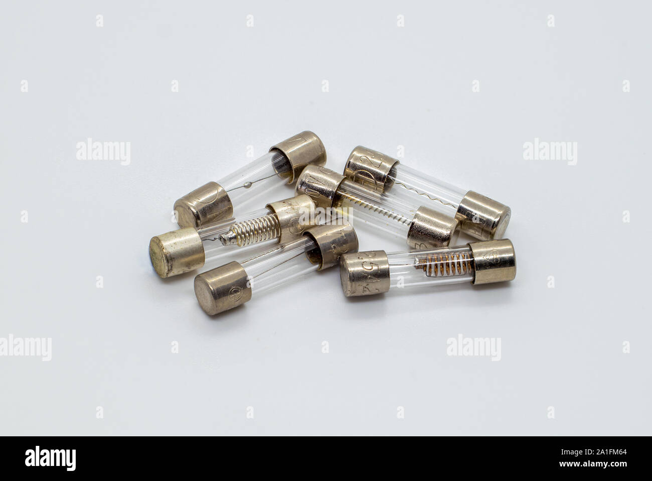 Various types of 20mm glass fuses on a white background Stock Photo Alamy