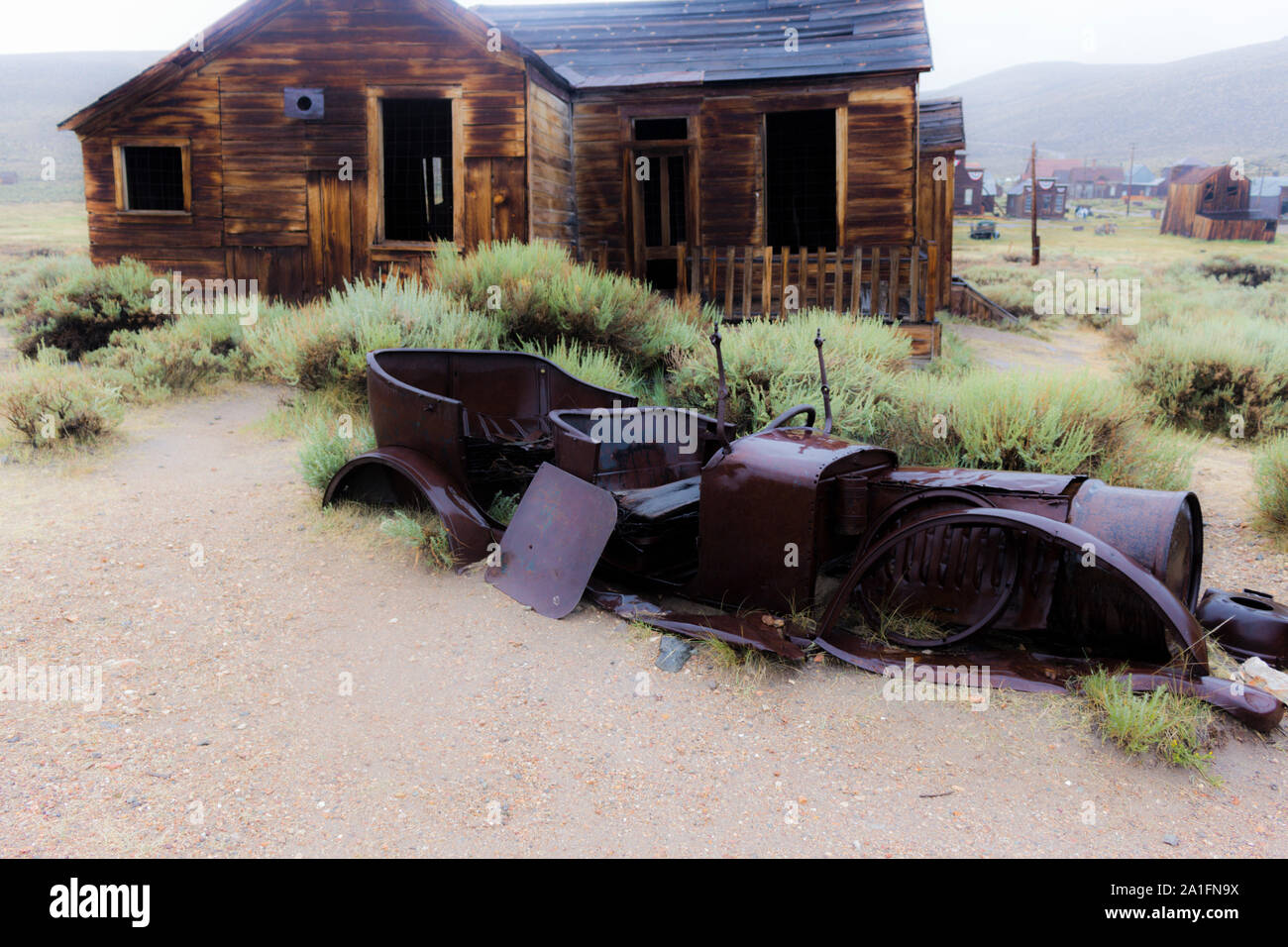 Photograph of a crumbling car in Bodie, a ghost town in the USA Stock Photo