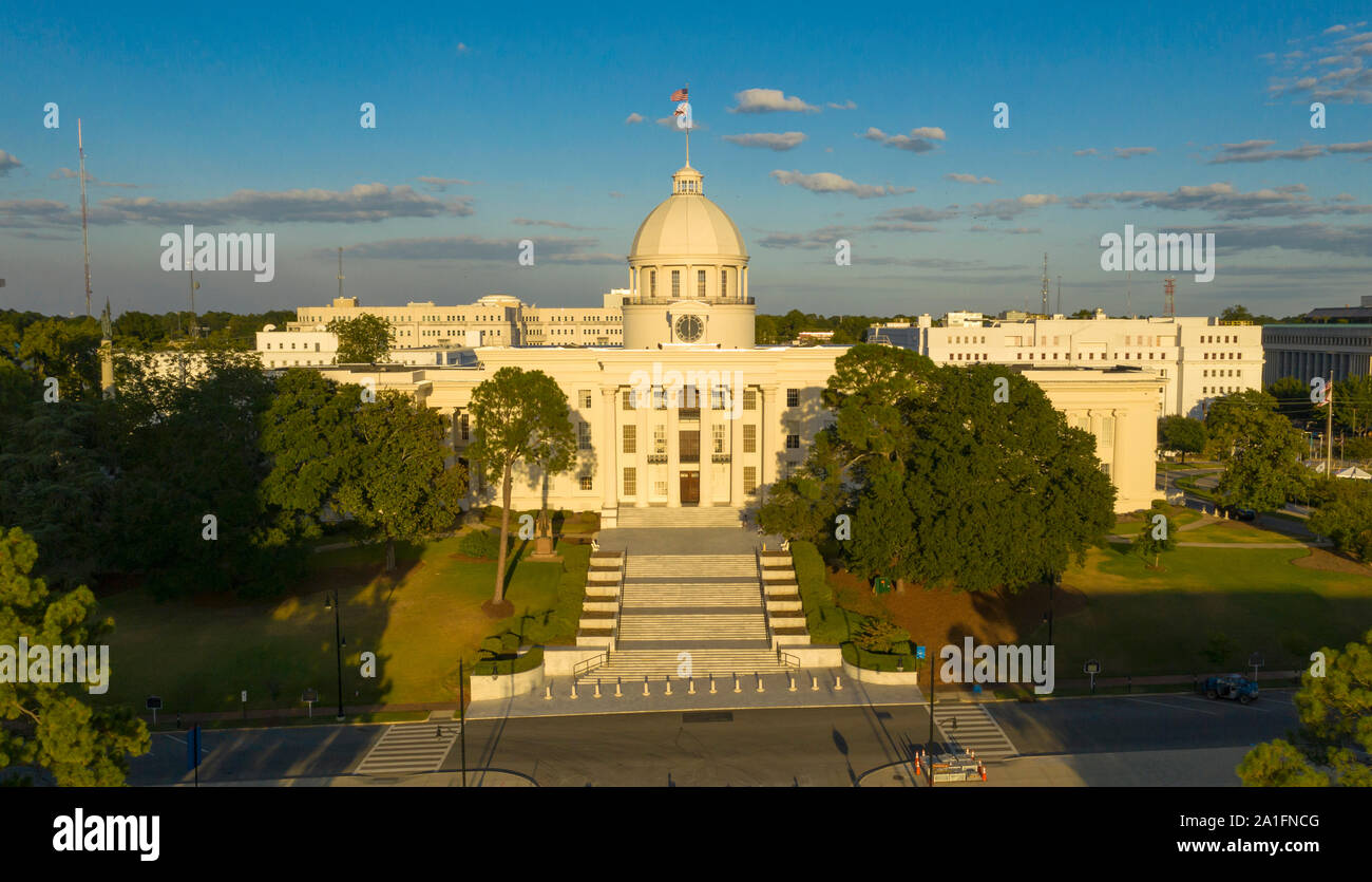 Late afternoon light illuminates the capital statehouse in Montgomery Alabama Stock Photo