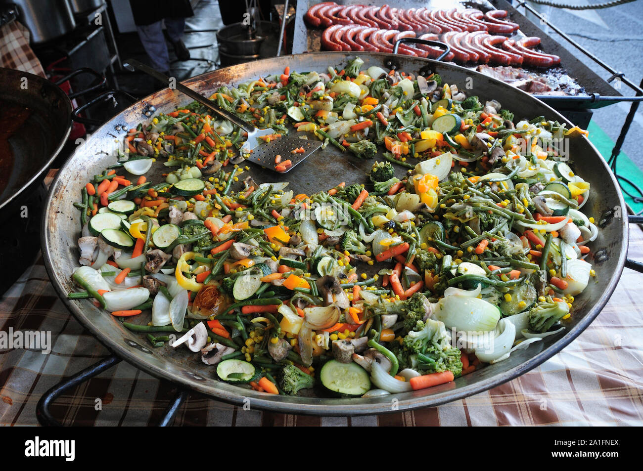 Street restaurants on car free day, Andrassi Utca. Budapest, Hungary Stock Photo
