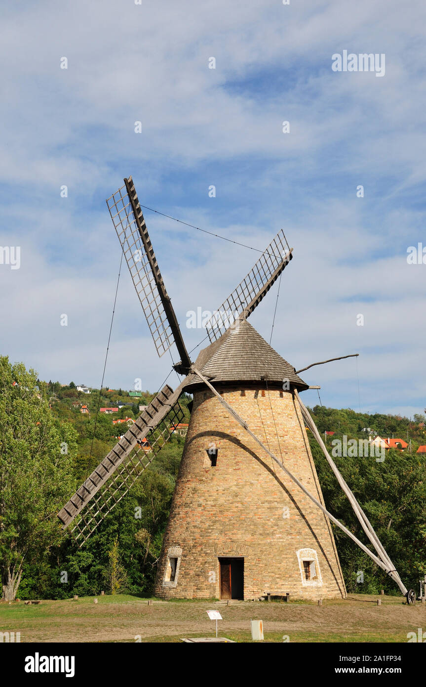 Traditional hungarian windmill. Open-air museum (Skanzen) near Szentendre. Hungary Stock Photo