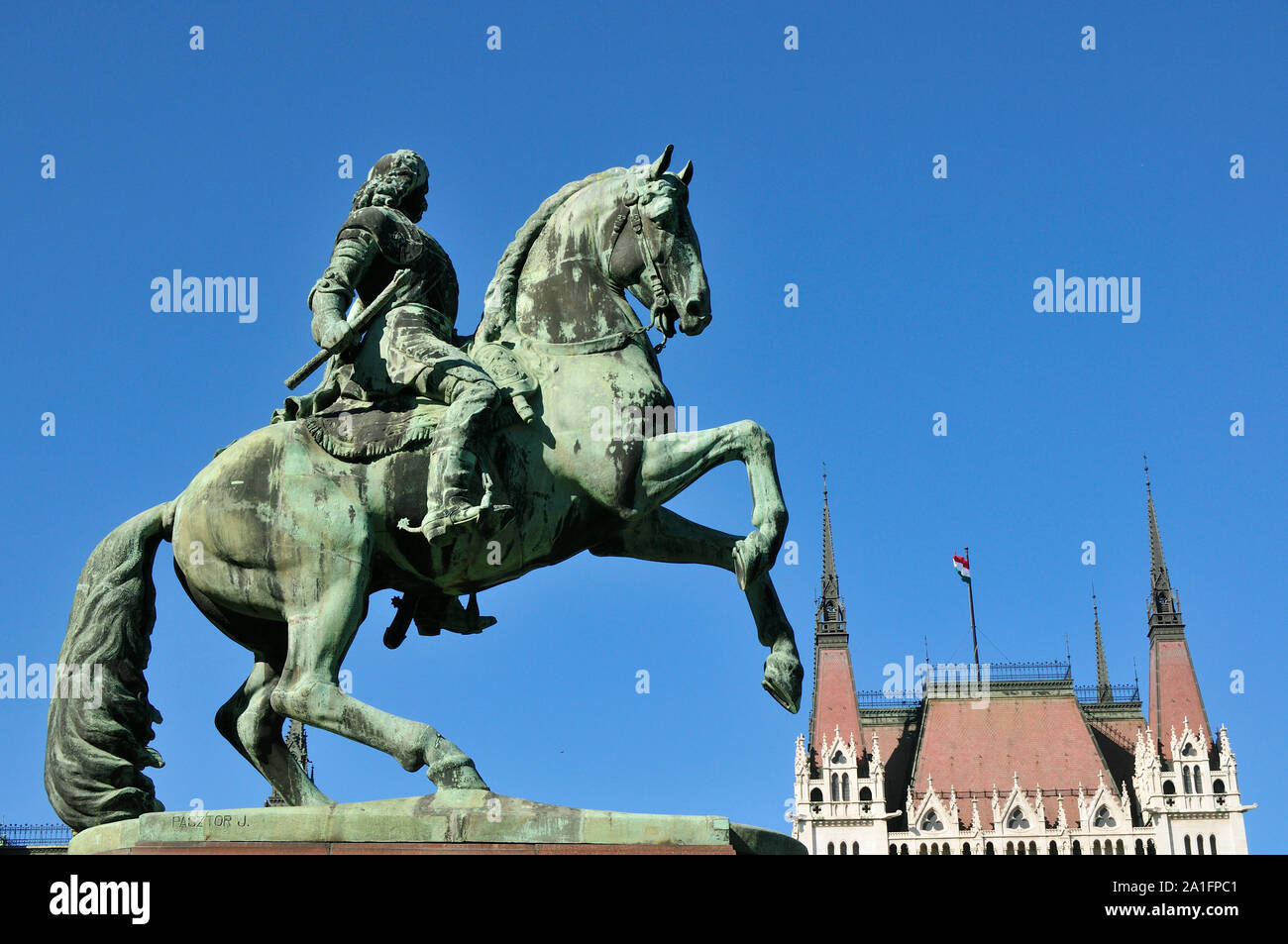 Francis II Rakoczi. Lajos Kossuth Square behind the Parliament. Budapest, Hungary Stock Photo