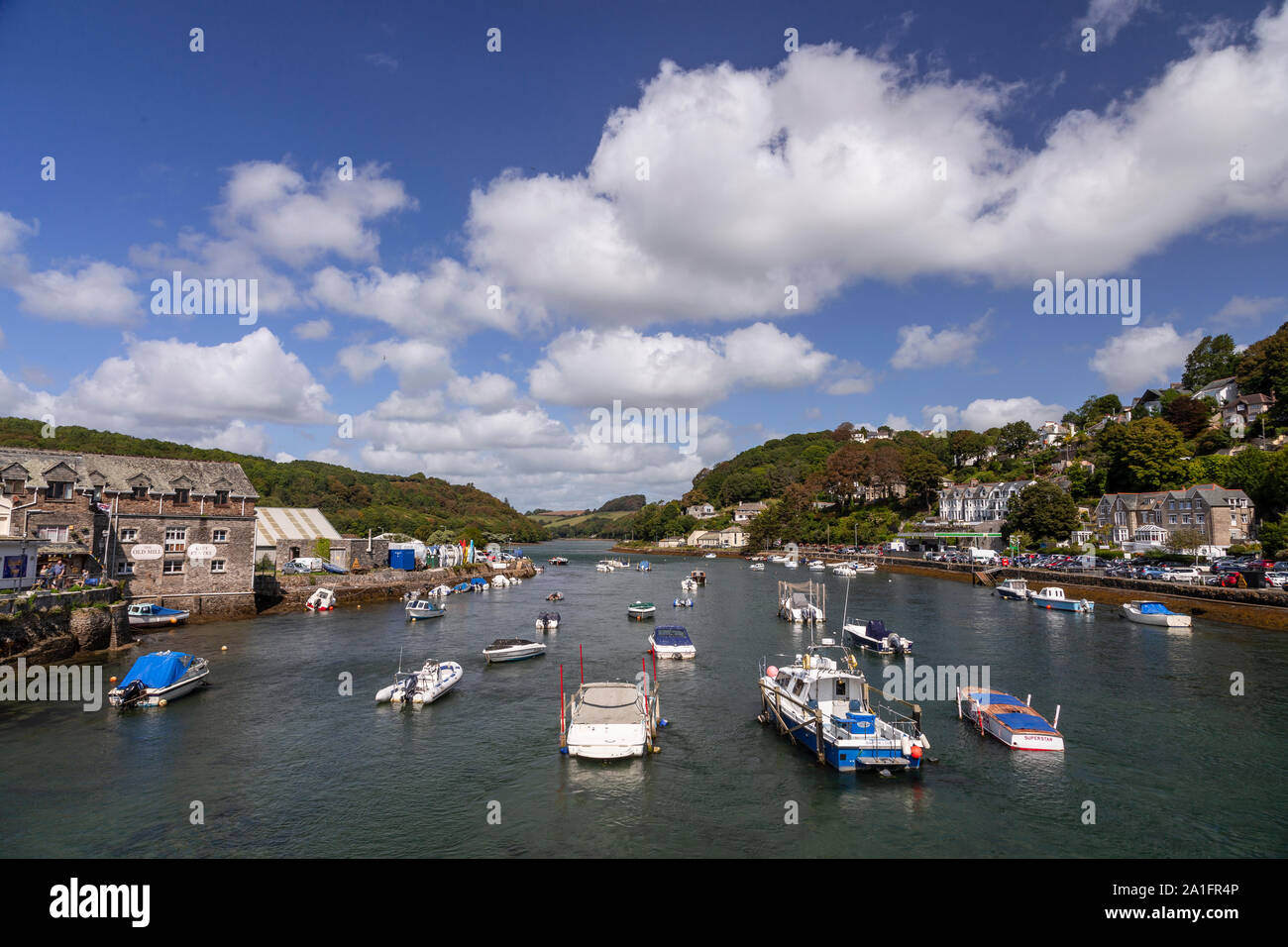 Boats in Looe harbour, Cornwall, England Stock Photo