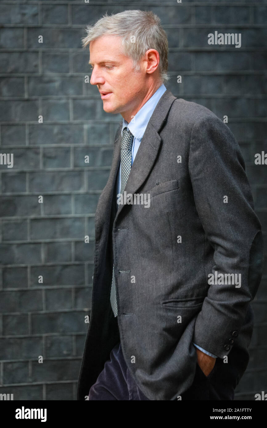 Downing Street, Westminster, London, UK, 26th Sep 2019. Zac Goldsmith, who now is a minister in both the Department for the Environment, Food and Rural Affairs as well as the Department for International Development. Ministers arrive for a Political Cabinet Meeting at Downing Street late afternoon. Credit: Imageplotter/Alamy Live News Stock Photo