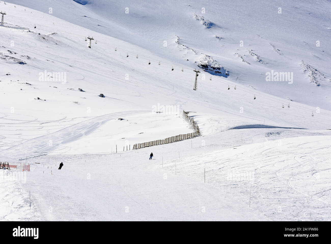skiing at the Osorno volcano ski center, Chile Stock Photo