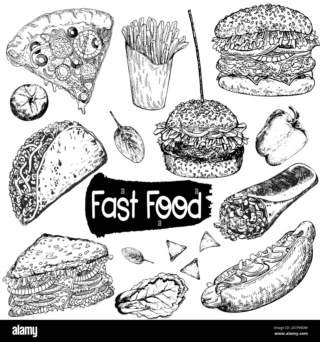 Set of hand drawn sketch style fast food isolated on white background ...