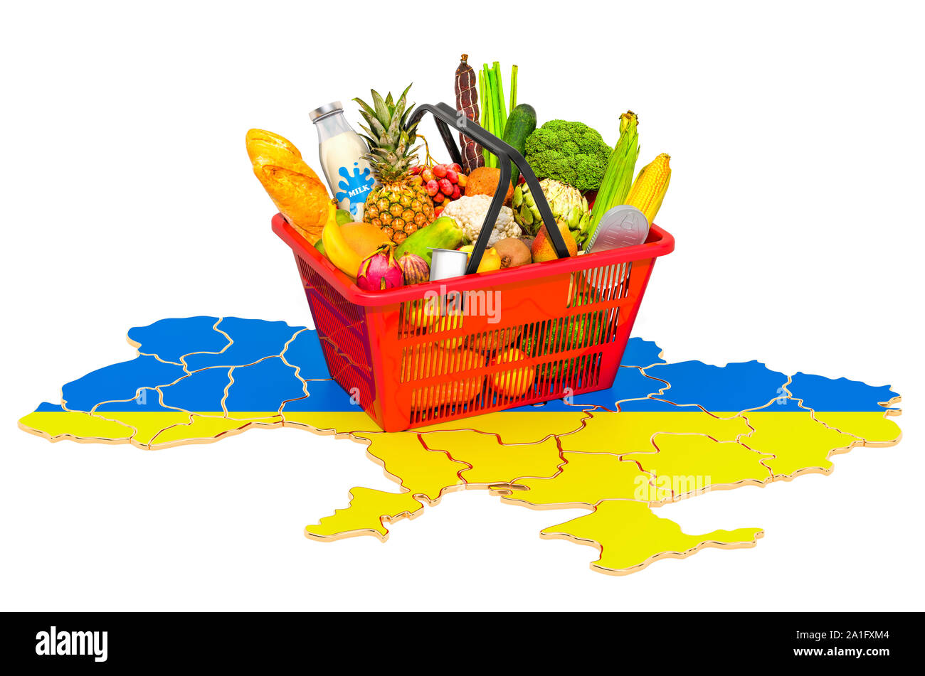 Market basket or purchasing power in Ukraine concept. Shopping basket