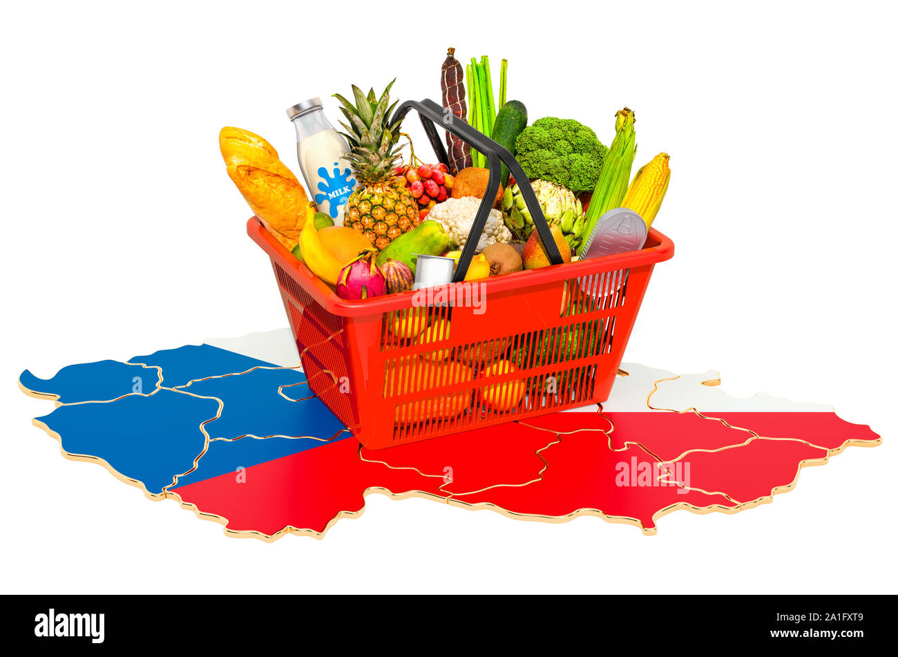 Market basket or purchasing power in Czech Republic concept. Shopping