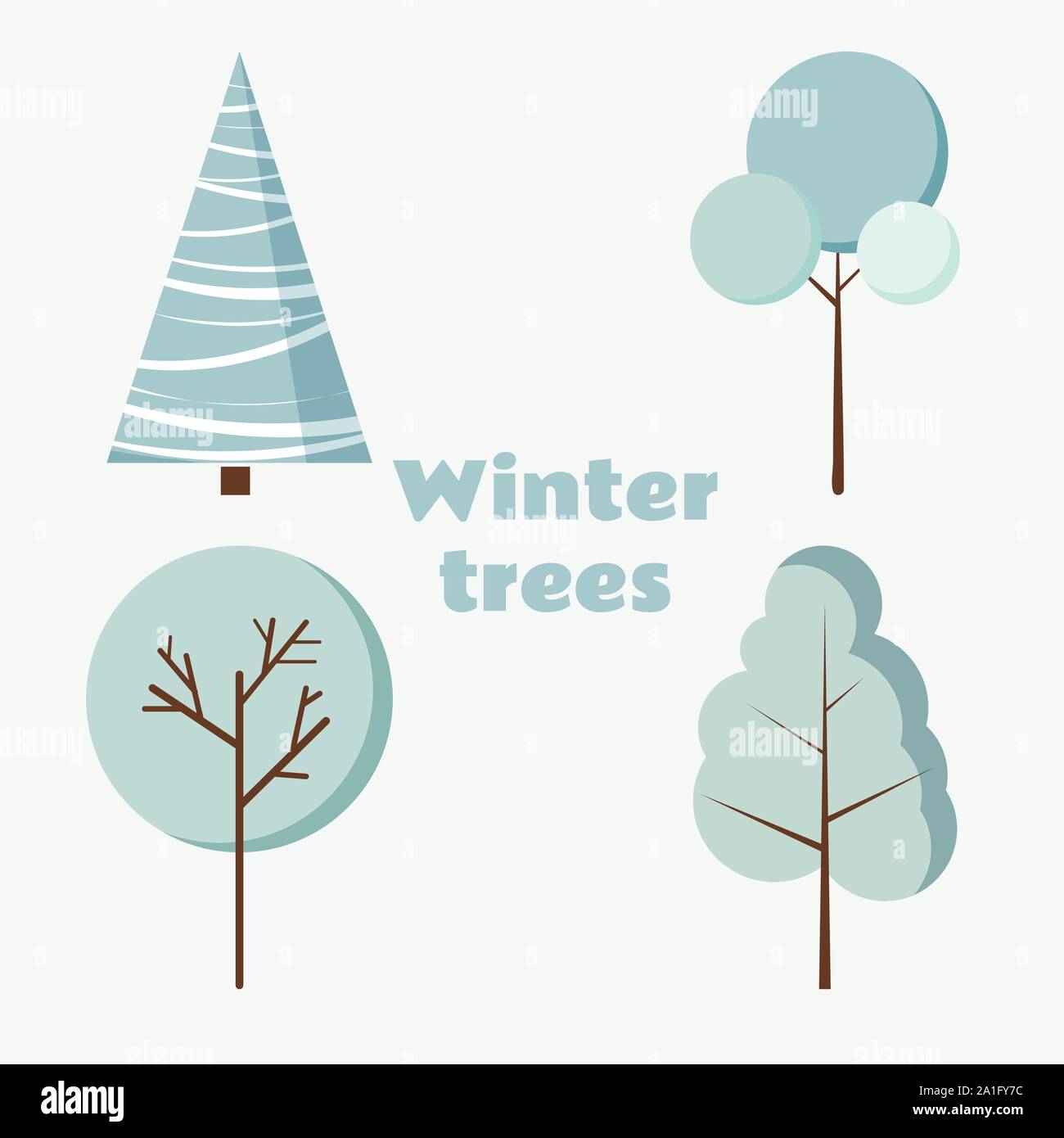 Triangular Winter Tree Cartoon Set of isolated winter trees on white background in cartoon flat style ...