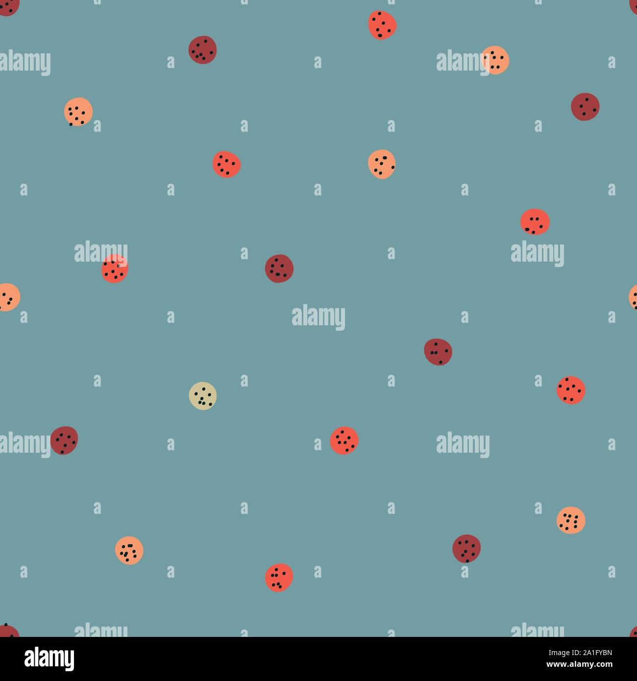 seamless vector pattern with ladybug colored polka dots on a blueish background Stock Vector
