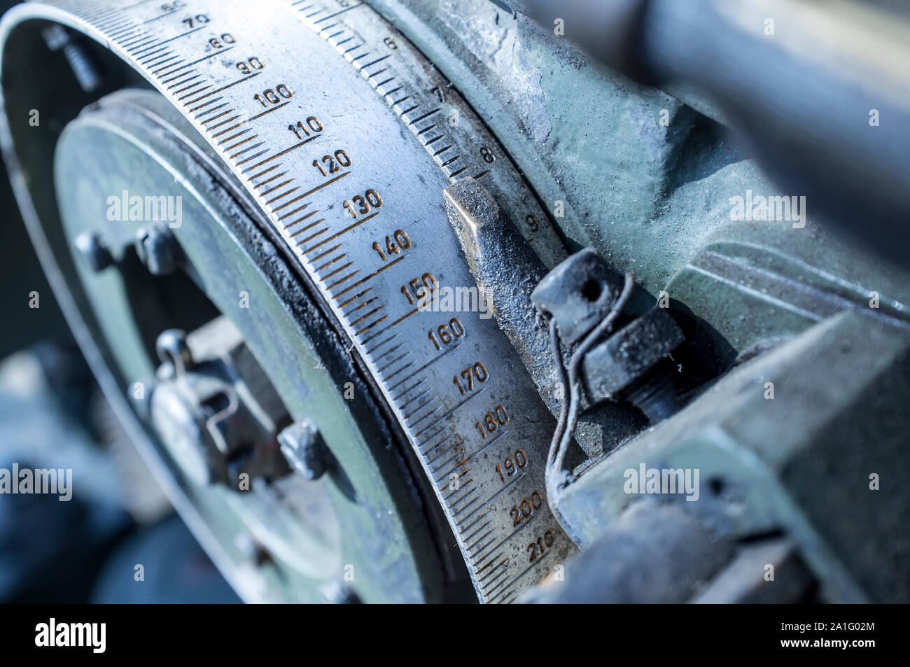 Machine Metal Scale Pointer The old metal details of the machine close-up, with a scale Stock Photo ...