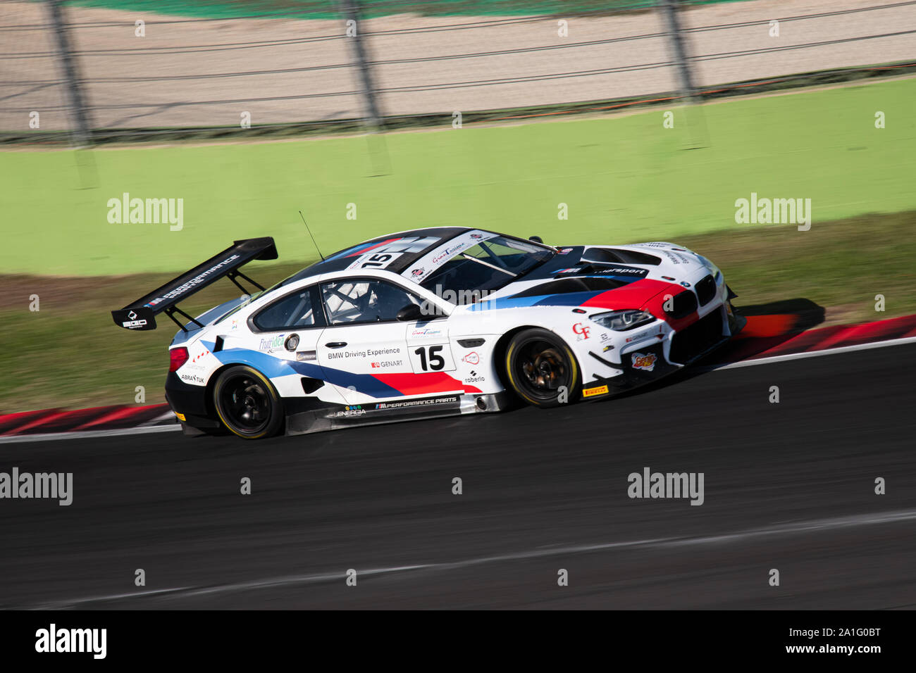 Vallelunga, Italy september 14 2019. Full length of racing BMW M8 racing car in action during race blurred motion background Stock Photo