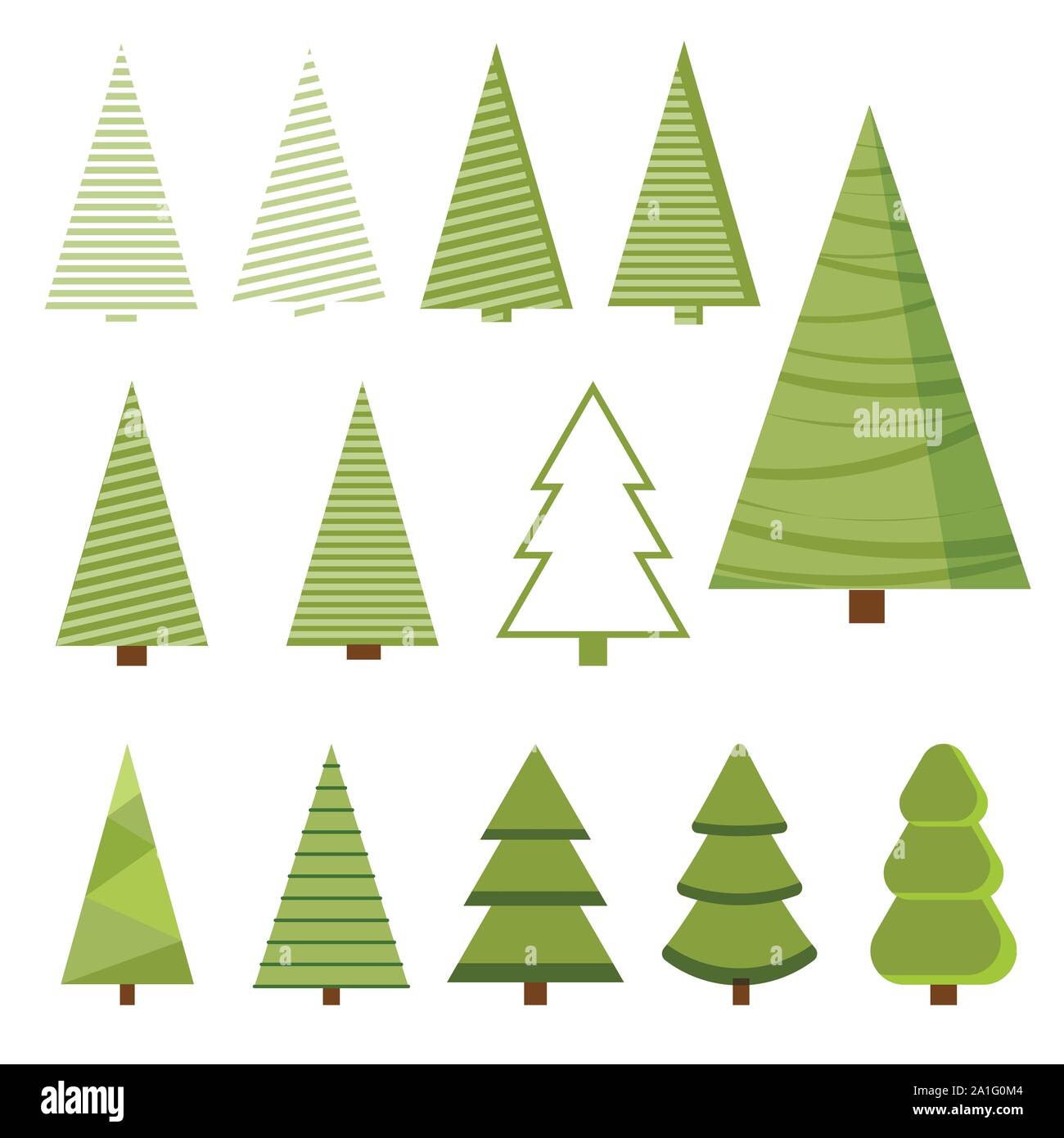 Icon set of isolated spruces on a white background in cartoon flat ...