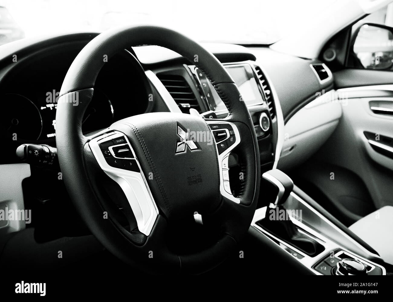 Interior photo of a Mitsubishi Pajero Sport 2019 Stock Photo