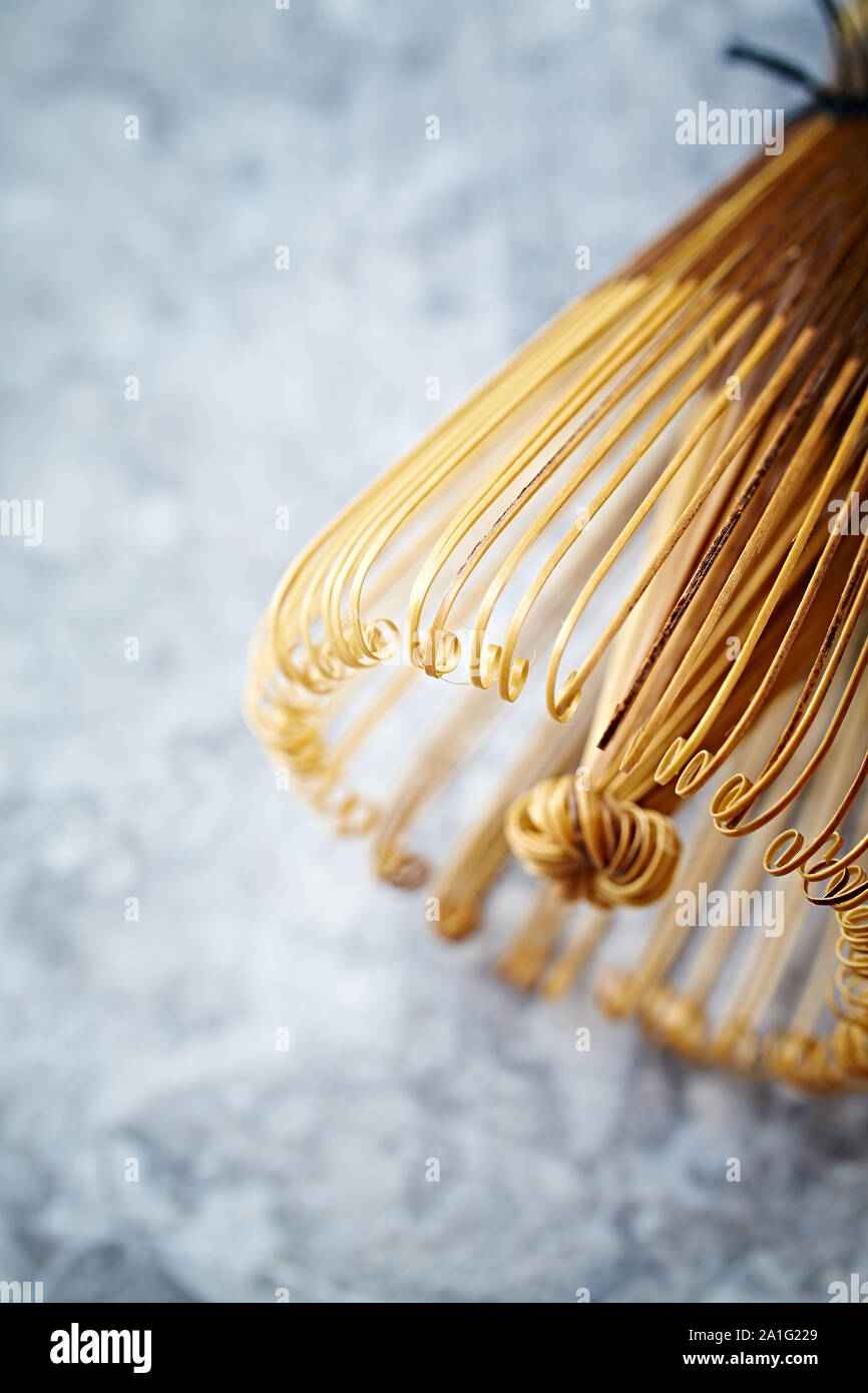 A bamboo tea whisk for matcha tea Stock Photo Alamy