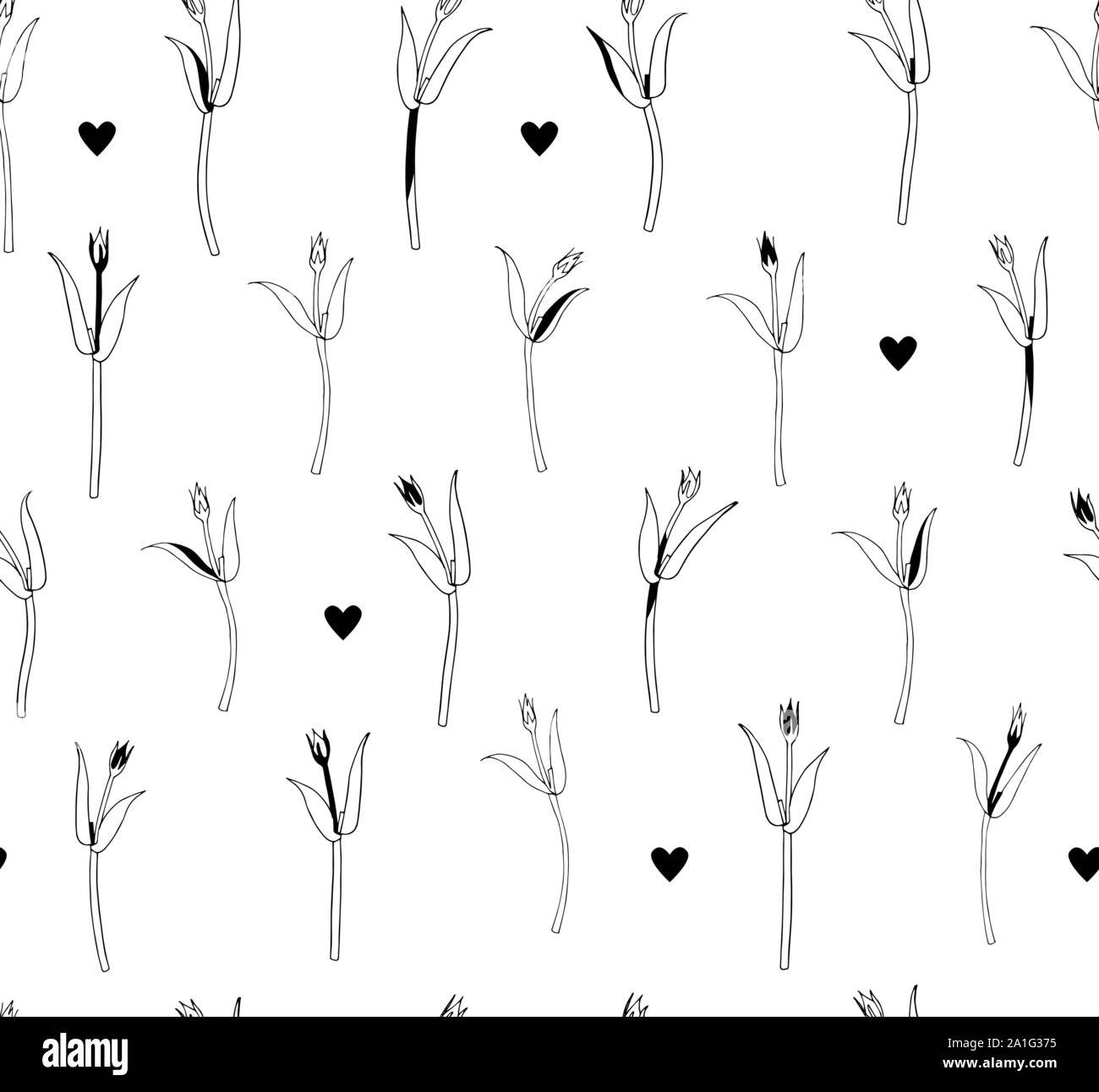 Vector seamless botanical pattern with hand drawn herbs and hearts ...