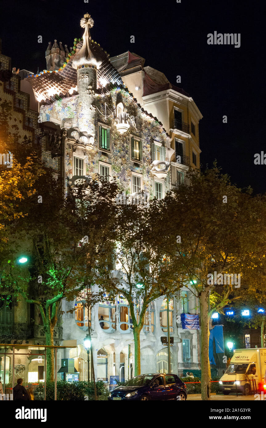 Casa Batllo a house designed by Antonio Gaudi, Passeig de Gracia, Stock Photo