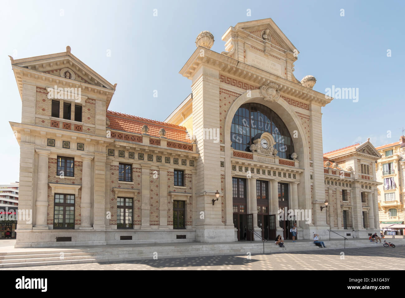 The restored old railway station or Gare du Sud of the  Chemins de Fer de Provence in Nice, France, Europe Stock Photo