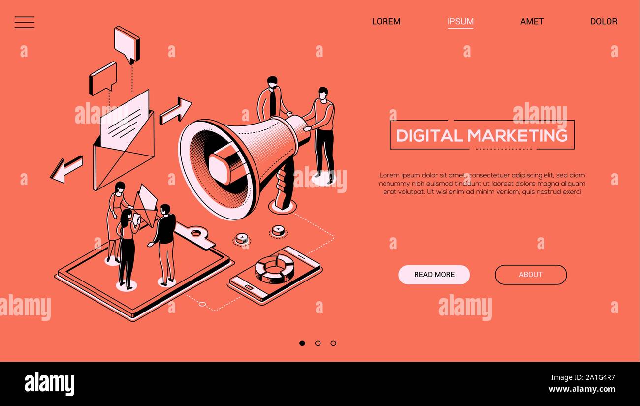 Digital marketing - line design style isometric web banner Stock Vector ...