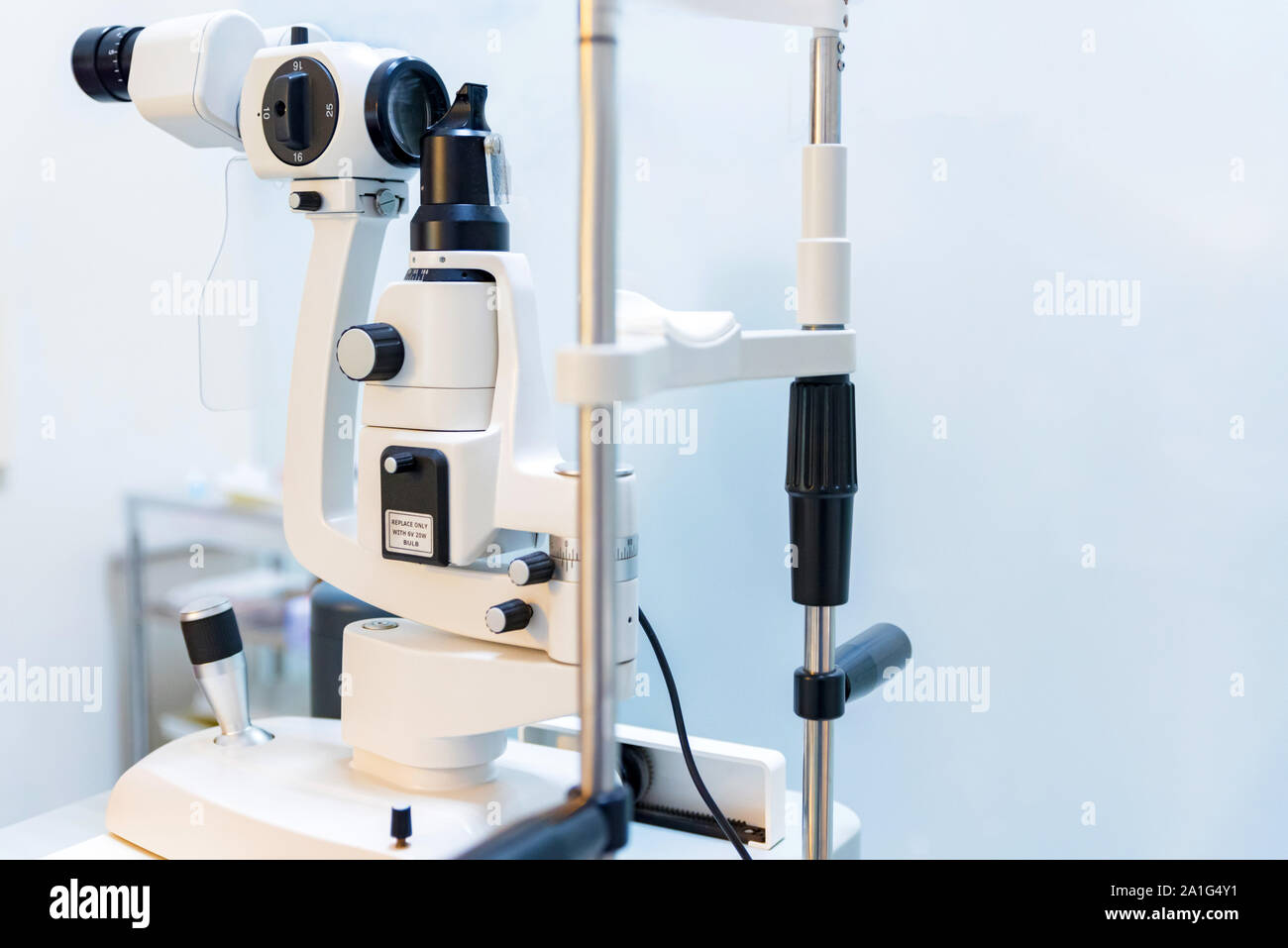 Elements of optical medical devices used in ophthalmology close Stock