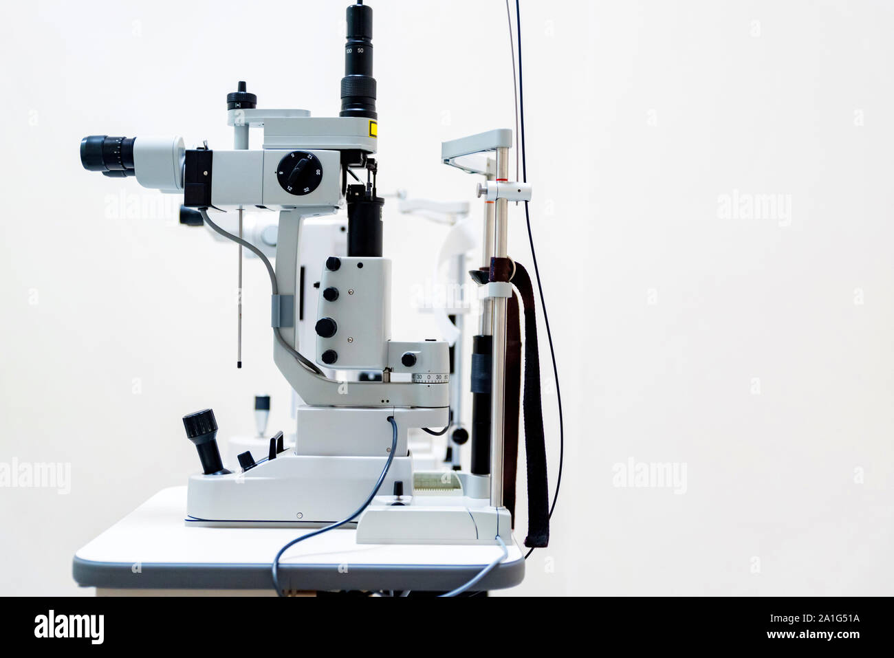 Elements of optical medical devices used in ophthalmology close Stock