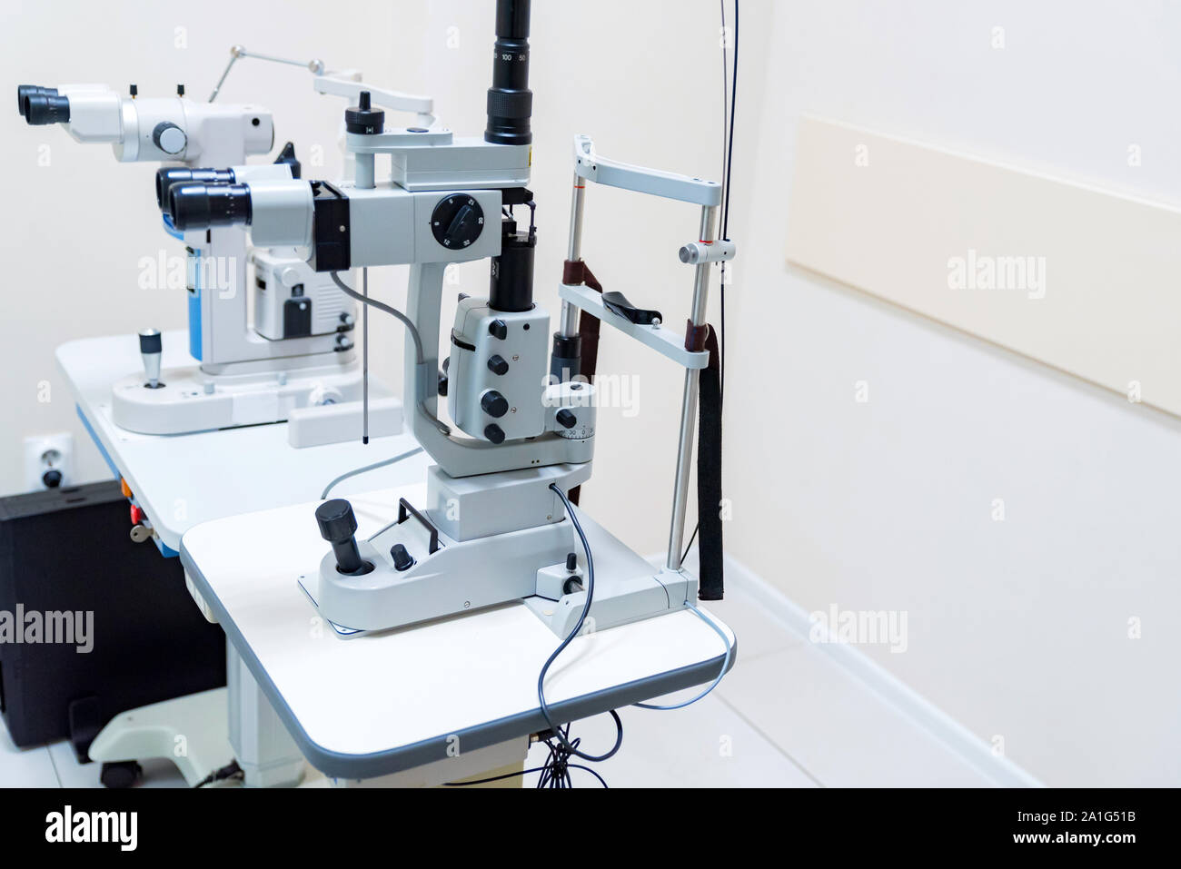Elements of optical medical devices used in ophthalmology close Stock