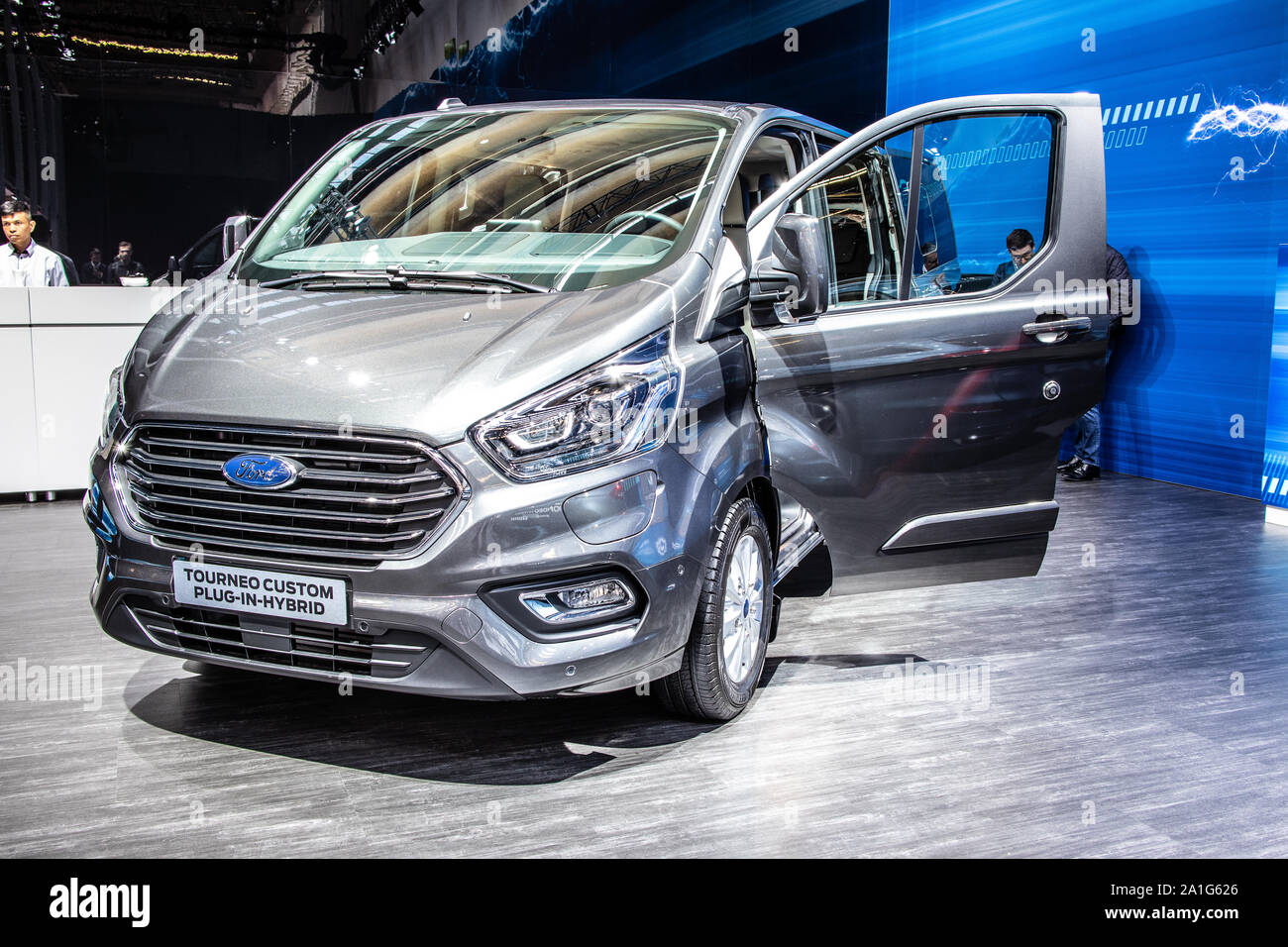 Frankfurt, Germany, Sep 2019: Ford Tourneo Custom Plug-In-Hybrid at IAA,  PIH mid-sized, front wheel drive passenger version van produced by Ford  Stock Photo - Alamy